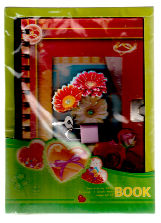 КЦ Блокнот А5 с замочком Цветы (разноцветные листы с рисунком) в подар. уп.