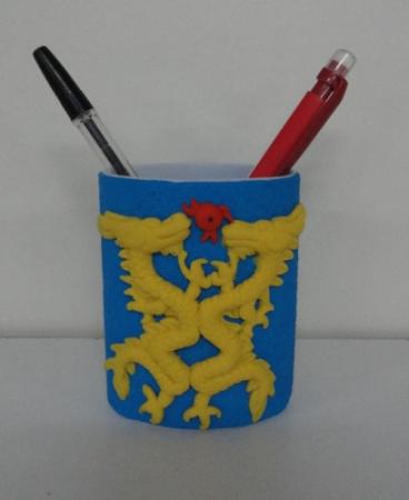 КЦ Подставка-Стакан для ручек и карандашей небьющийся мягкий пластик синий Двуглавый Дракон