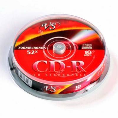 Диск CD-R 700Mb VS 52x 10шт туба Объем записываемой информации 700 Mb